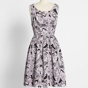NWOT MODCLOTH Optimistic Dress in Purple Bats, Midi dress, size medium